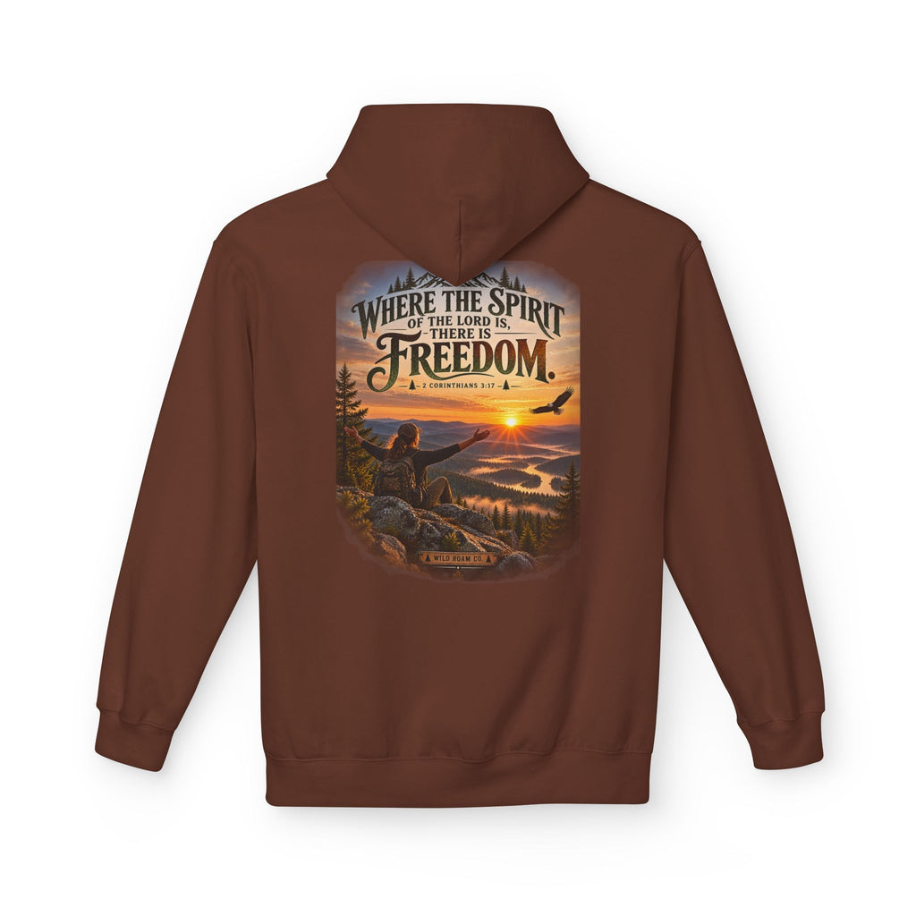 Women's Freedom Wilderness Hoodie — "Where the Spirit of the Lord is Freedom" Scenic Outdoor Pullover