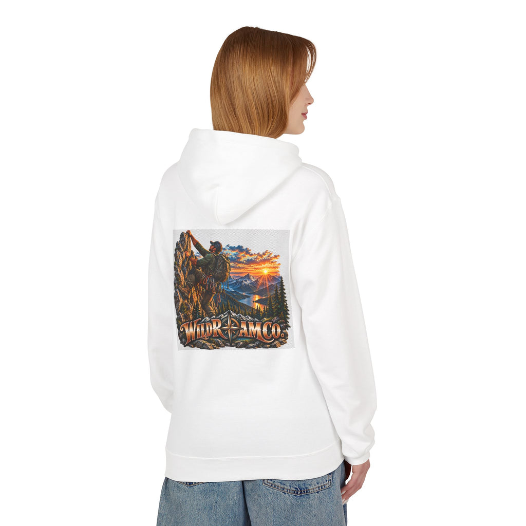 Men's Wild Roam Co. Adventure Hoodie — Mountain Sunset Outdoor Graphic Sweatshirt