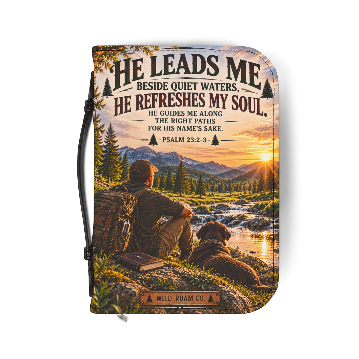 Women's Bible Cover — "He Leads Me Beside Quiet Waters" Psalm 23:2-3 Inspiring Outdoors Design