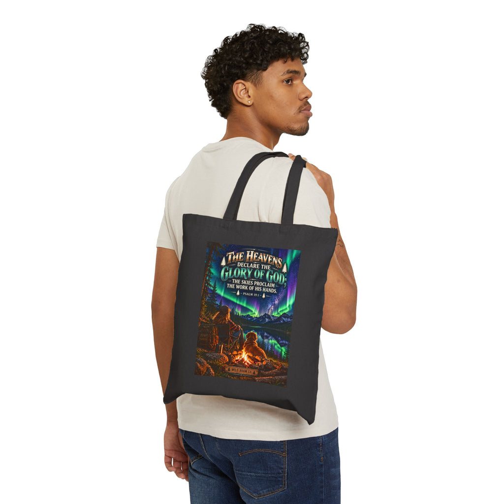 Canvas Tote Bag — "The Heavens Declare the Glory of God" Campfire Christian Tote