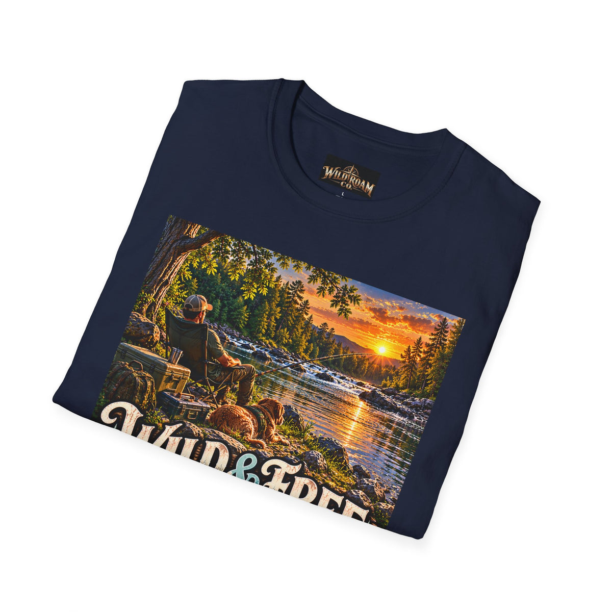 Wild & Free to Roam T-Shirt — Scenic River Fishing Sunset Outdoor Adventure Tee