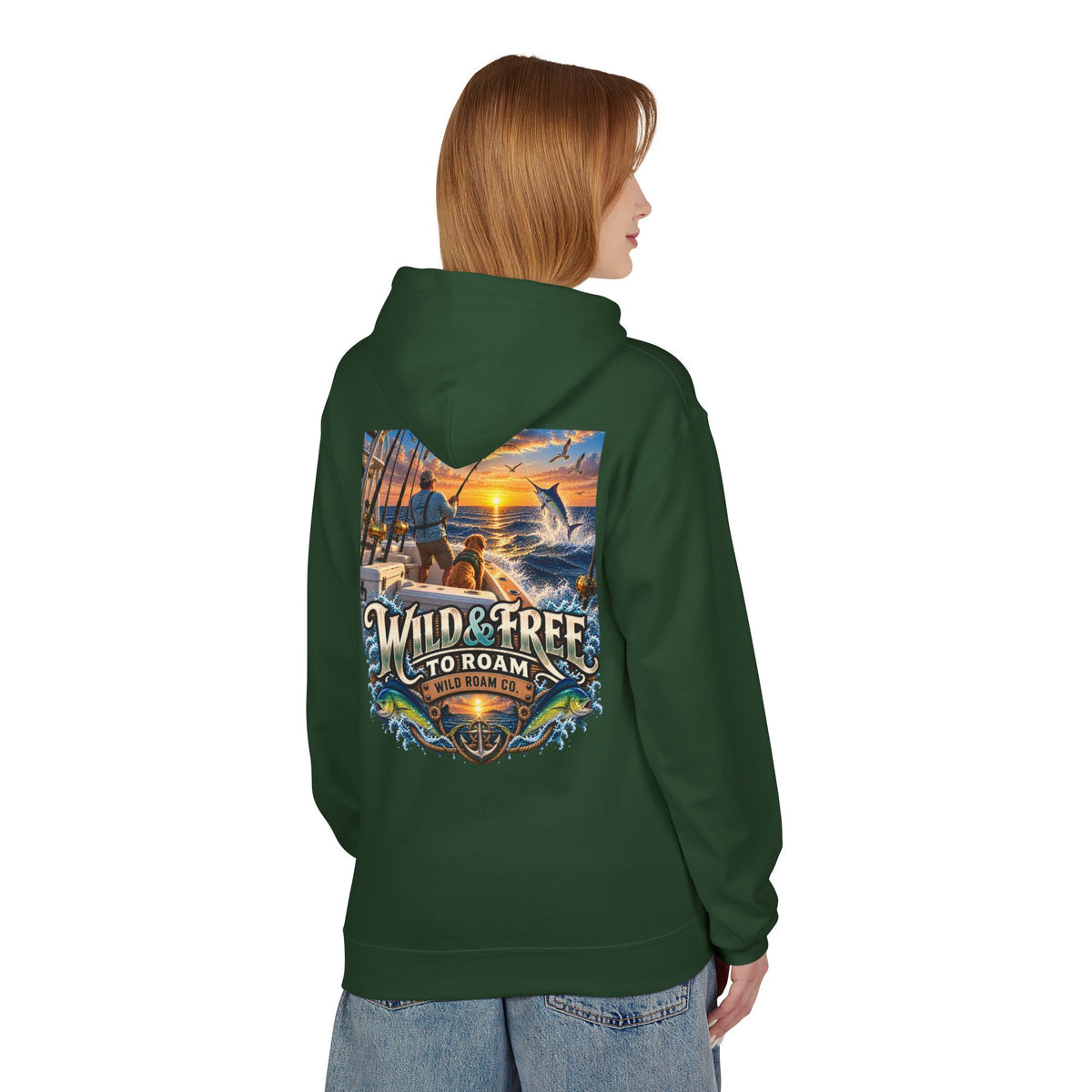 Hoodie - "Wild & Free to Roam" Ocean Angler Adventure Pullover
