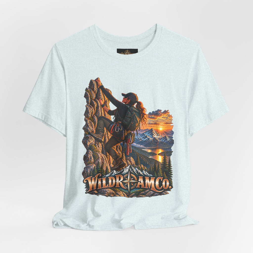 Women's Climber Sunset Tee — Wild Roam Co. Rock Climbing Graphic T-Shirt