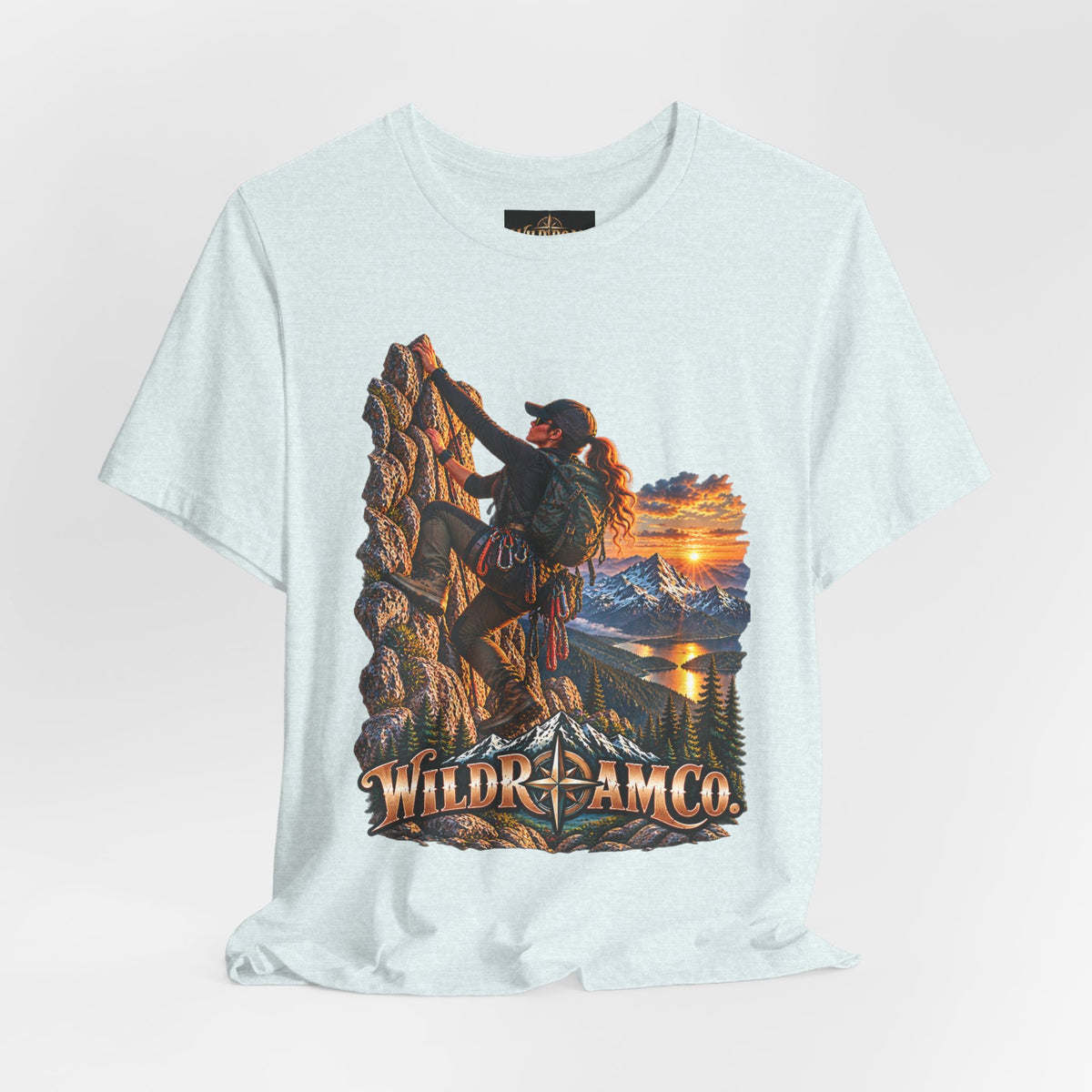 Women's Climber Sunset Tee — Wild Roam Co. Rock Climbing Graphic T-Shirt