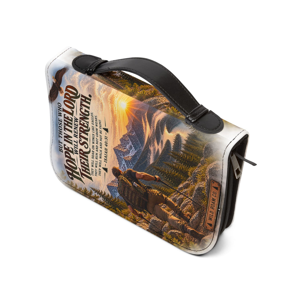 Men's Inspirational 'Hope in the Lord' Bible Cover – Isaiah 40:31 Mountain Hiker Design