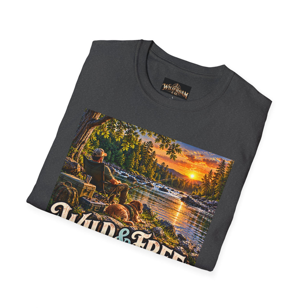 Wild & Free to Roam T-Shirt — Scenic River Fishing Sunset Outdoor Adventure Tee