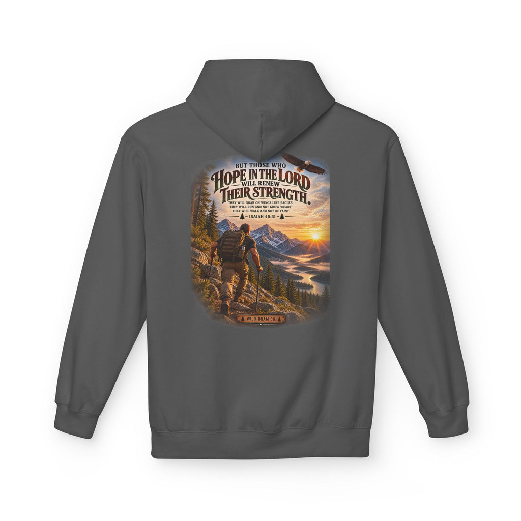 Men's Hope in the Lord Hiking Hoodie — Wild Roam Co. Sunset Mountain Faith Pullover
