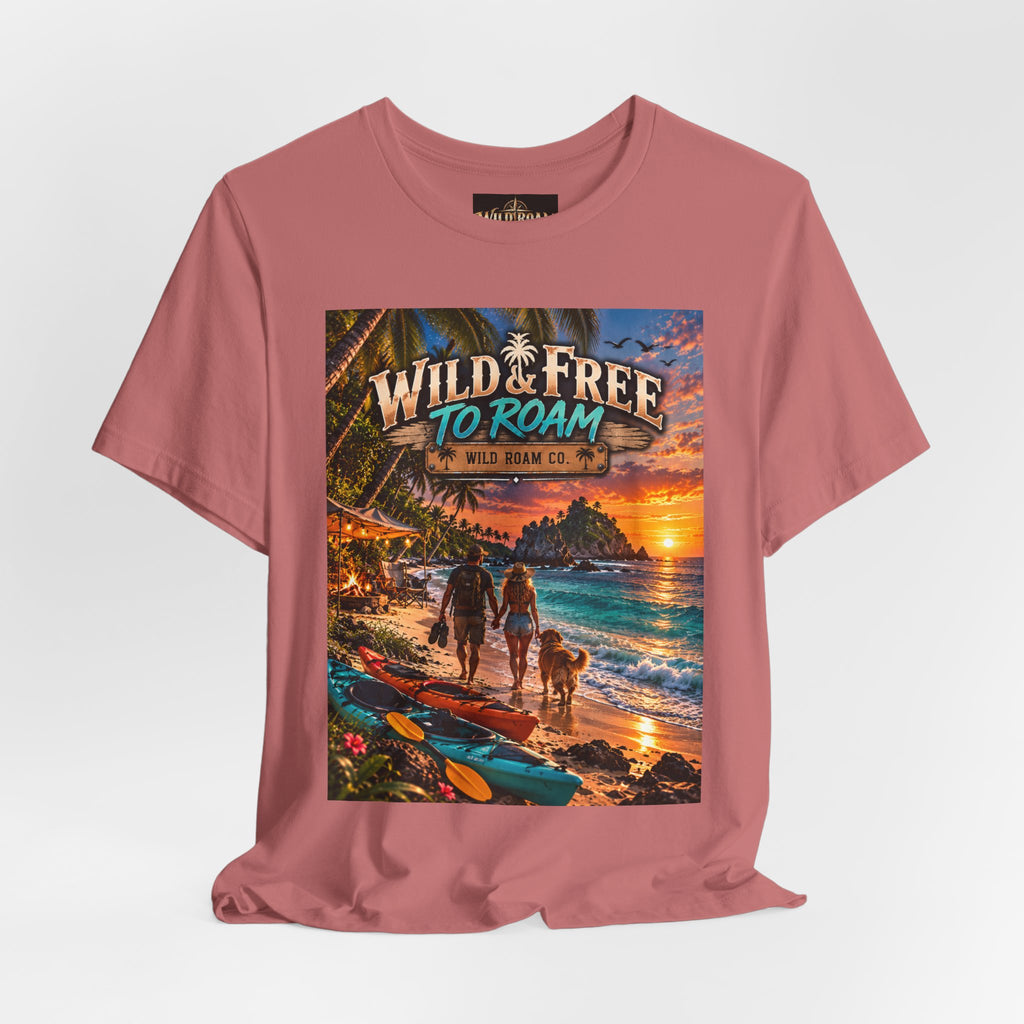 Wild & Free to Roam Beach T-Shirt — Sunset Surf Adventure Tee