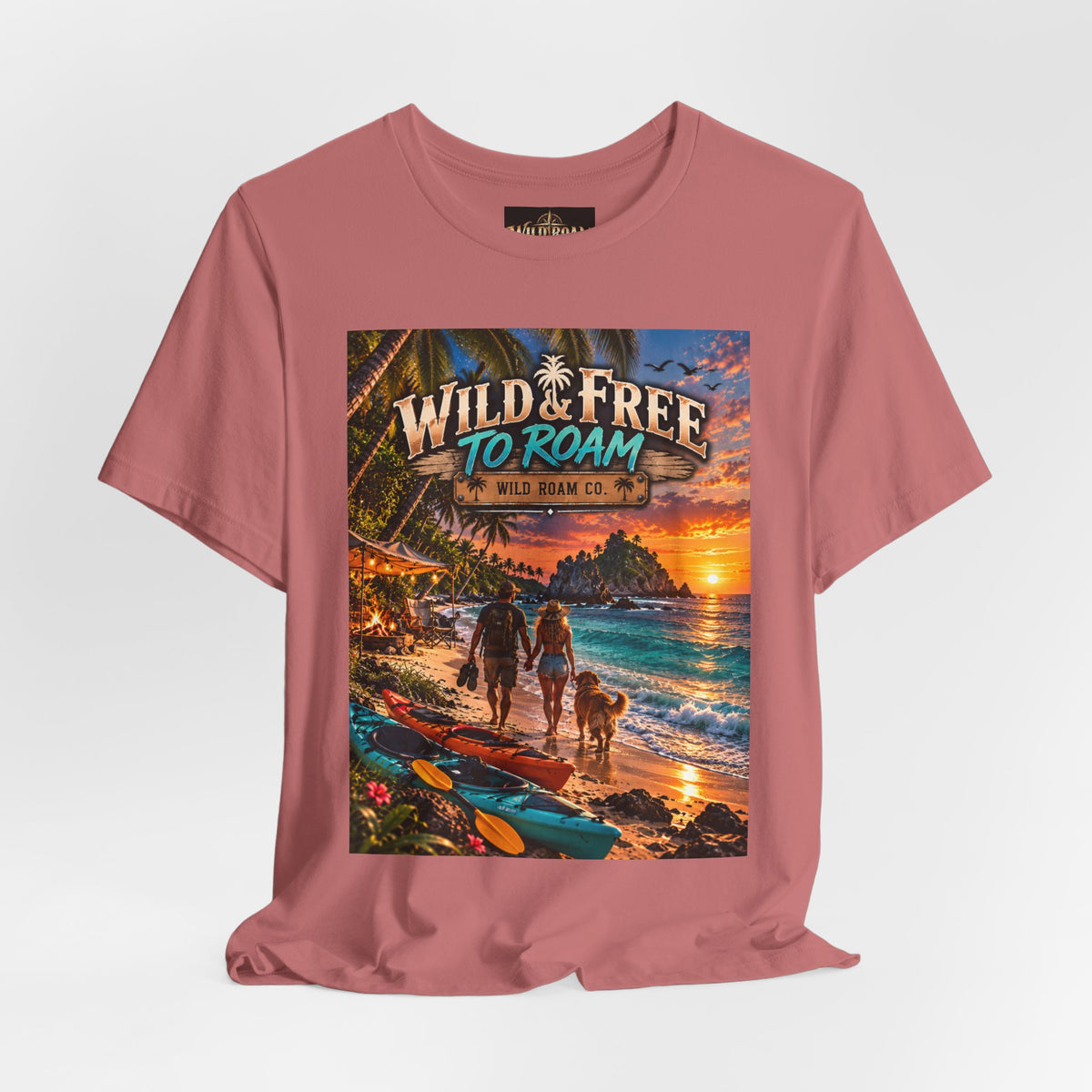 Wild & Free to Roam Beach T-Shirt — Sunset Surf Adventure Tee