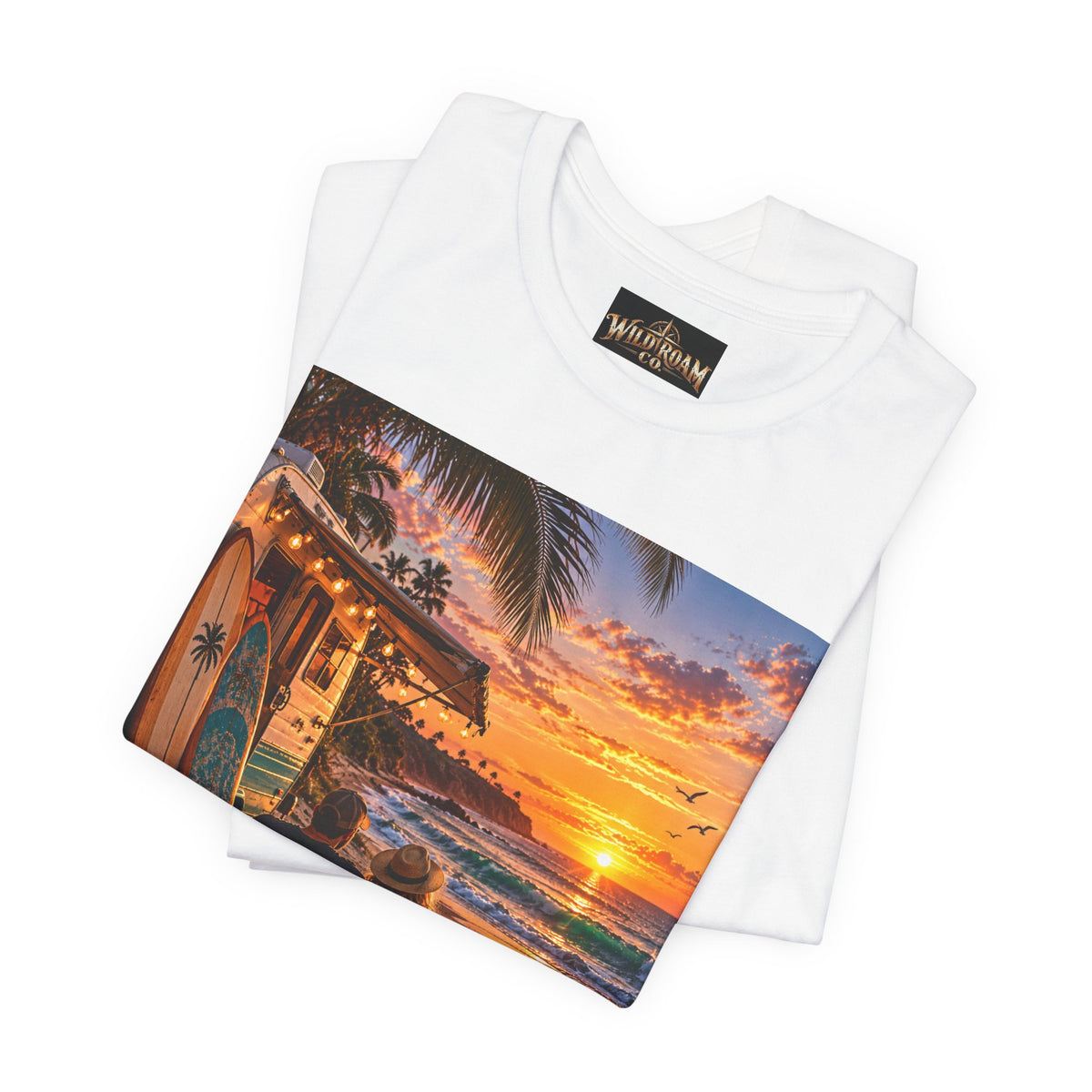 Sunset Surf Camp Tee — Beach Sunset Couple Graphic T-Shirt