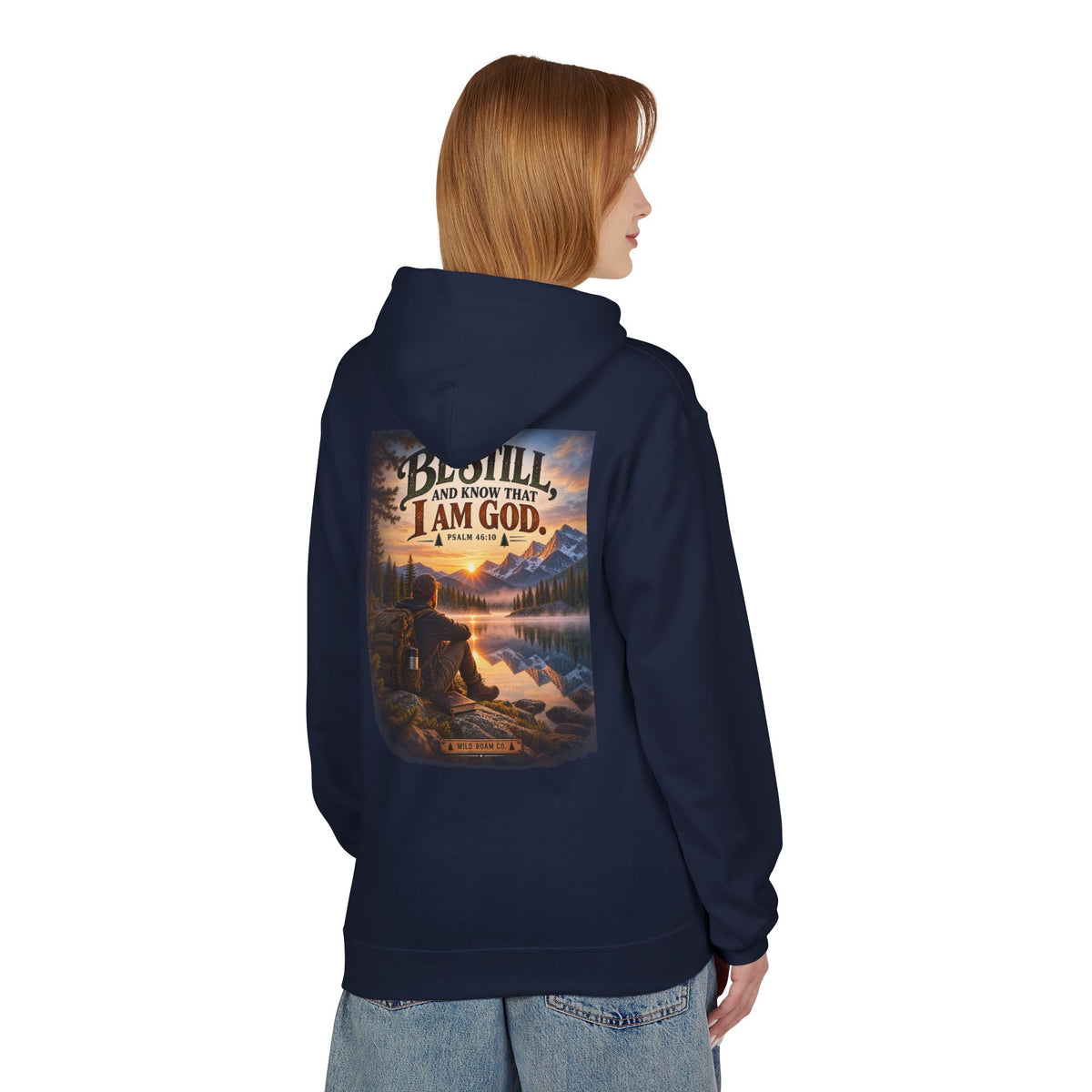 Men's Christian Nature Hoodie — “Be Still and Know That I Am God” Scenic Sweatshirt