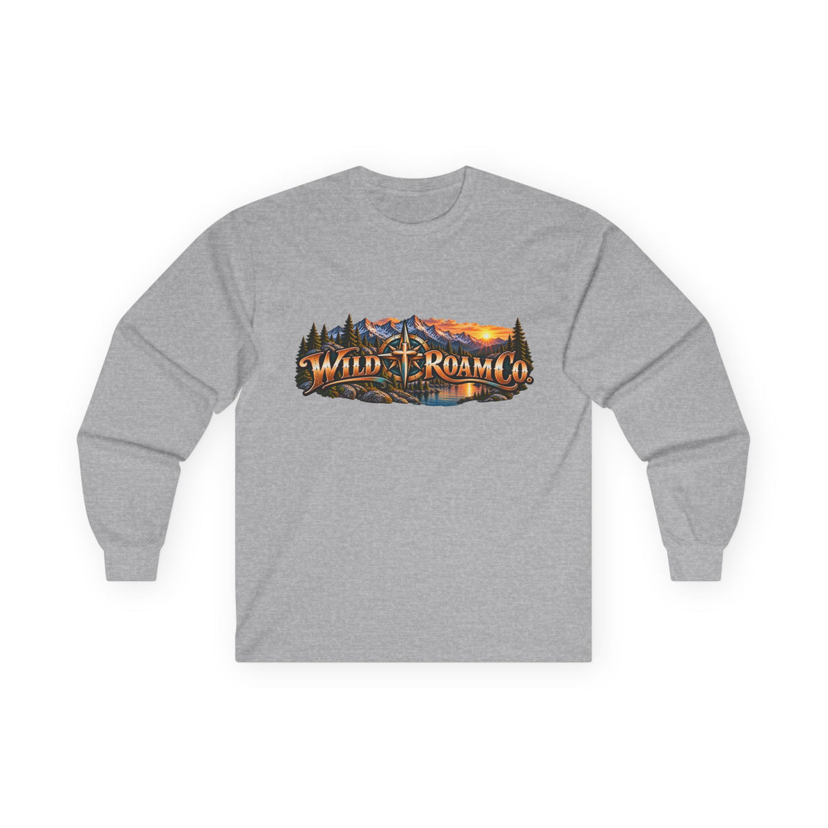 Long Sleeve Tee - "Wild + Roam Co." Faith Logo Sunset Graphic with Acts 13:47 Scripture Back