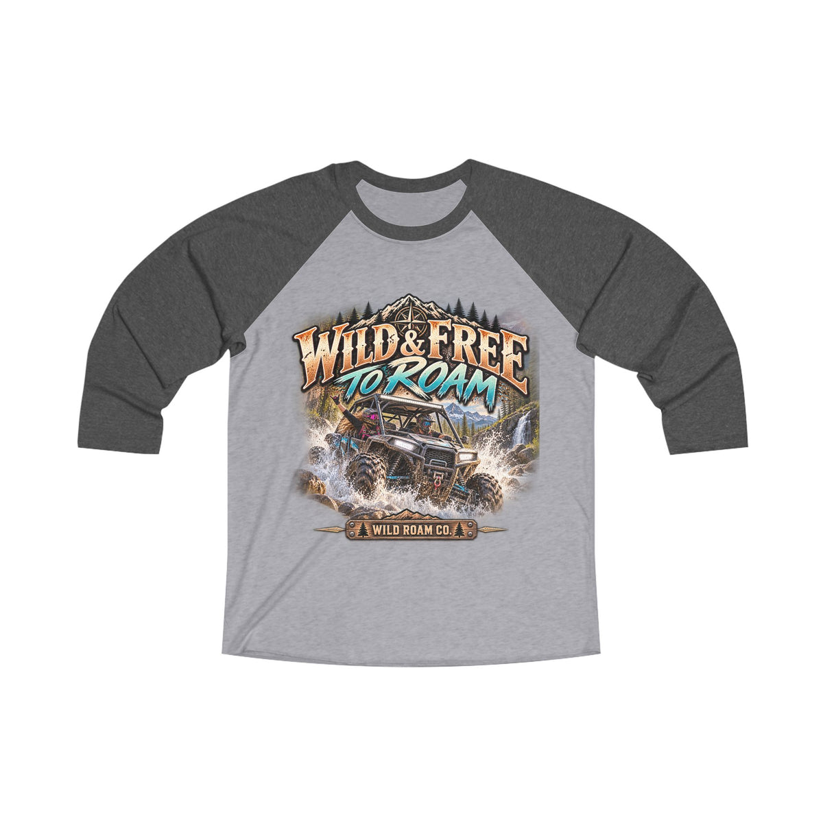 Wild & Free to Roam Raglan Tee — Off‑Road Truck Adventure Baseball Shirt