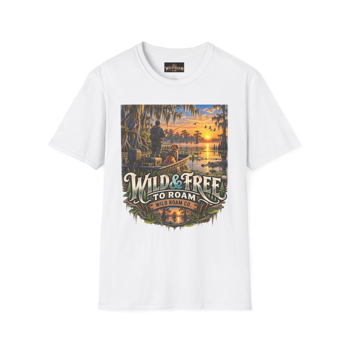 Wild & Free to Roam T-Shirt —Bayou Sunset Fishing Adventure Graphic Tee