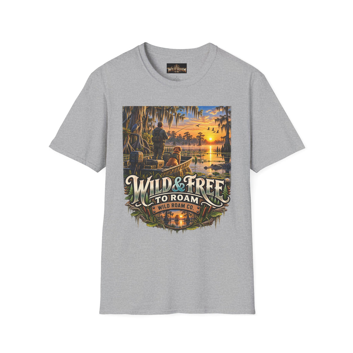 Wild & Free to Roam T-Shirt —Bayou Sunset Fishing Adventure Graphic Tee