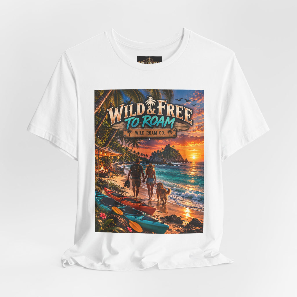 Wild & Free to Roam Beach T-Shirt — Sunset Surf Adventure Tee