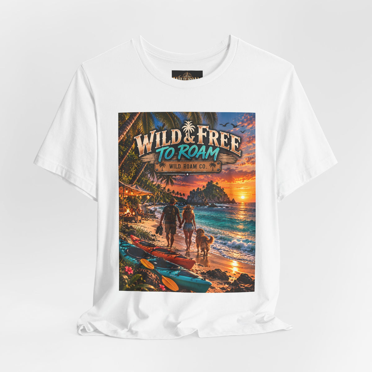 Wild & Free to Roam Beach T-Shirt — Sunset Surf Adventure Tee
