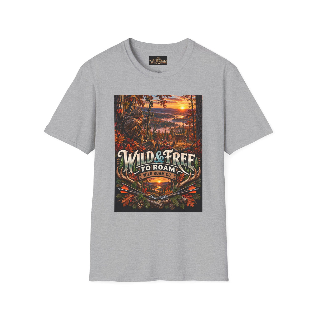 Wild & Free to Roam T-Shirt — Scenic Wilderness Sunset Adventure Tee