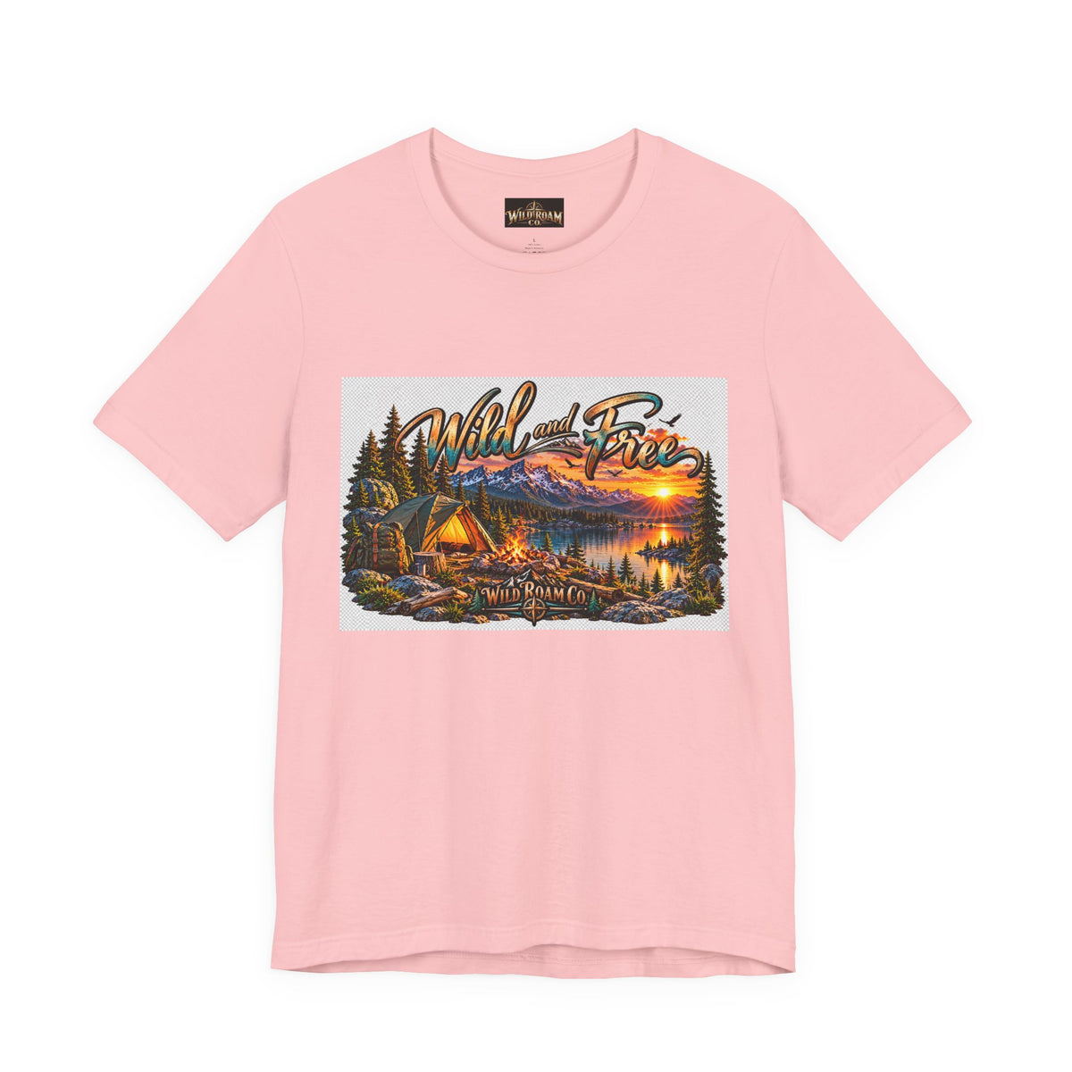 Wild and Free Camping T-Shirt — Mountain Lake Sunset Graphic Tee