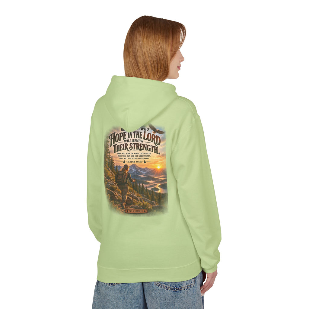 Women's Hope in the Lord Hiking Hoodie — Inspirational Christian Mountain Sunset Pullover
