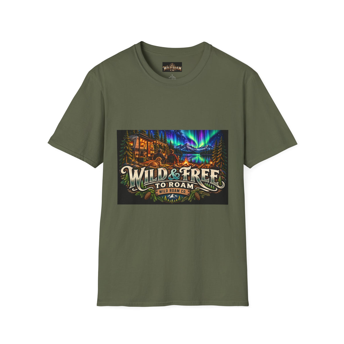 T-Shirt — Wild & Free to Roam Northern Lights Cabin Graphic Tee