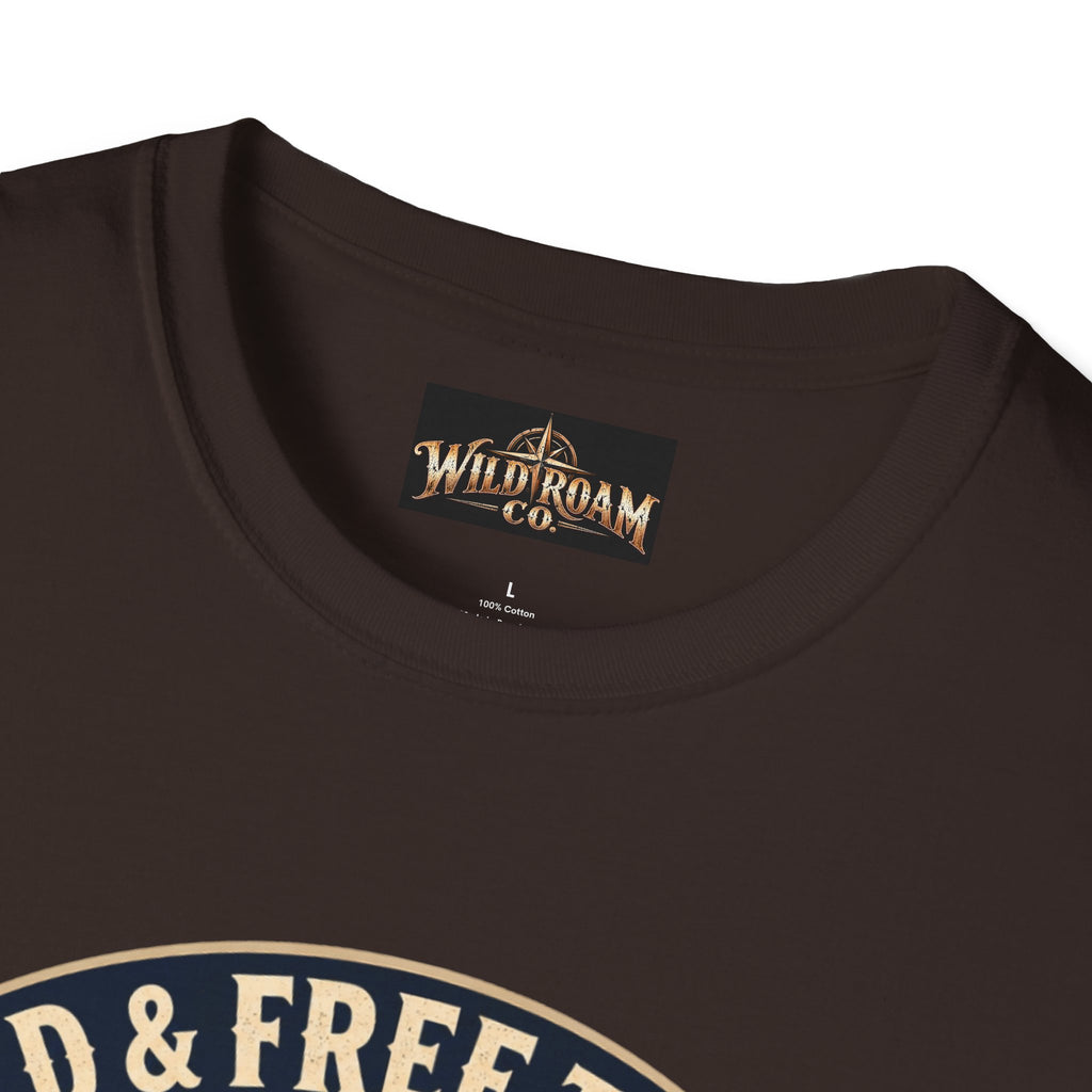Camping T-Shirt — "Wild & Free to Roam" Mountain Campfire Graphic