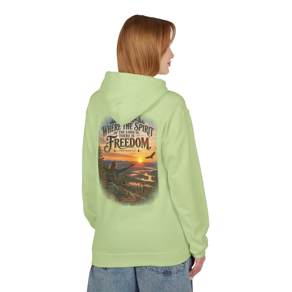 Women's Freedom Wilderness Hoodie — "Where the Spirit of the Lord is Freedom" Scenic Outdoor Pullover