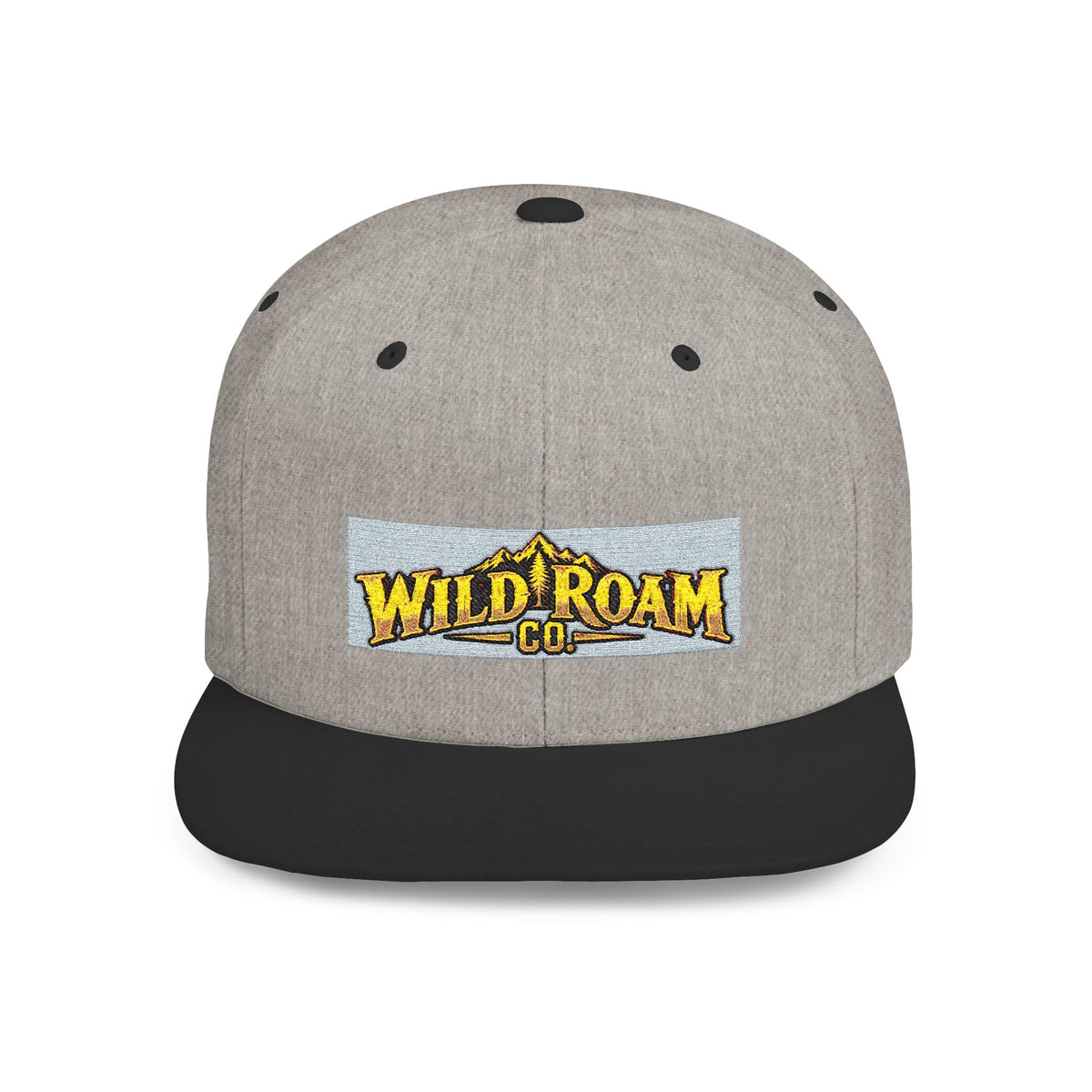 Wild Roam Co. Flat Bill Snapback Hat — Outdoor Adventure Logo Cap