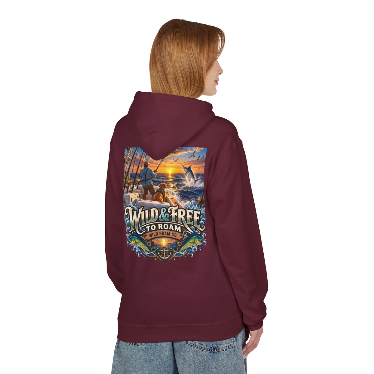 Hoodie - "Wild & Free to Roam" Ocean Angler Adventure Pullover