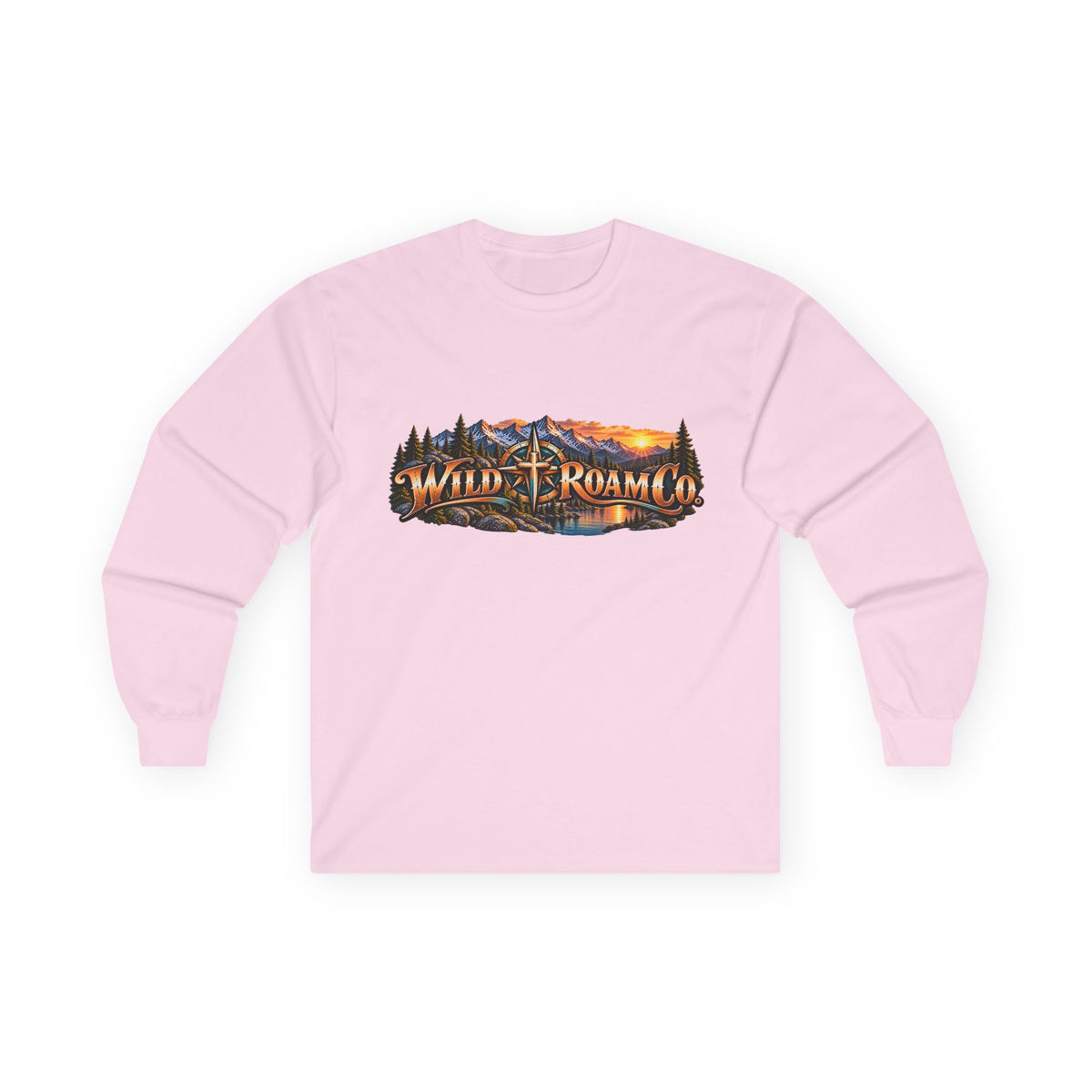 Long Sleeve Tee - "Wild + Roam Co." Faith Logo Sunset Graphic with Acts 13:47 Scripture Back
