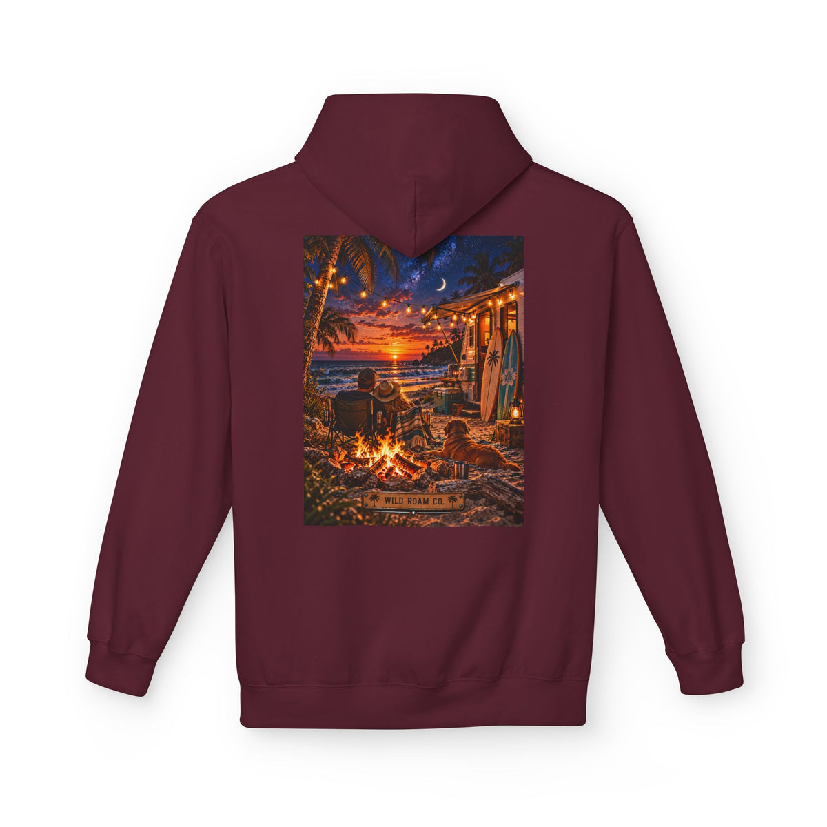 Wild Roam Co Hoodie-- Beach Bonfire Surf Graphic Hoodie
