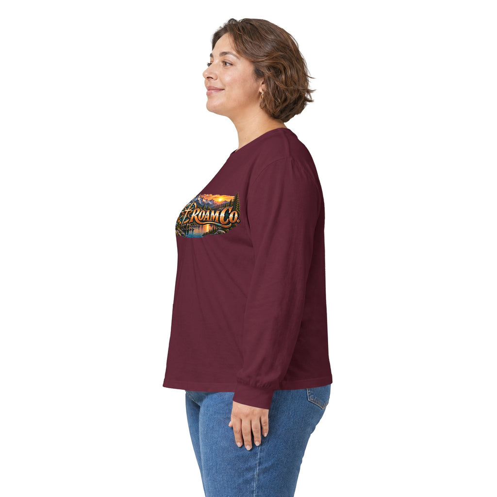Long Sleeve Tee - "Wild + Roam Co." Faith Logo Sunset Graphic with Acts 13:47 Scripture Back