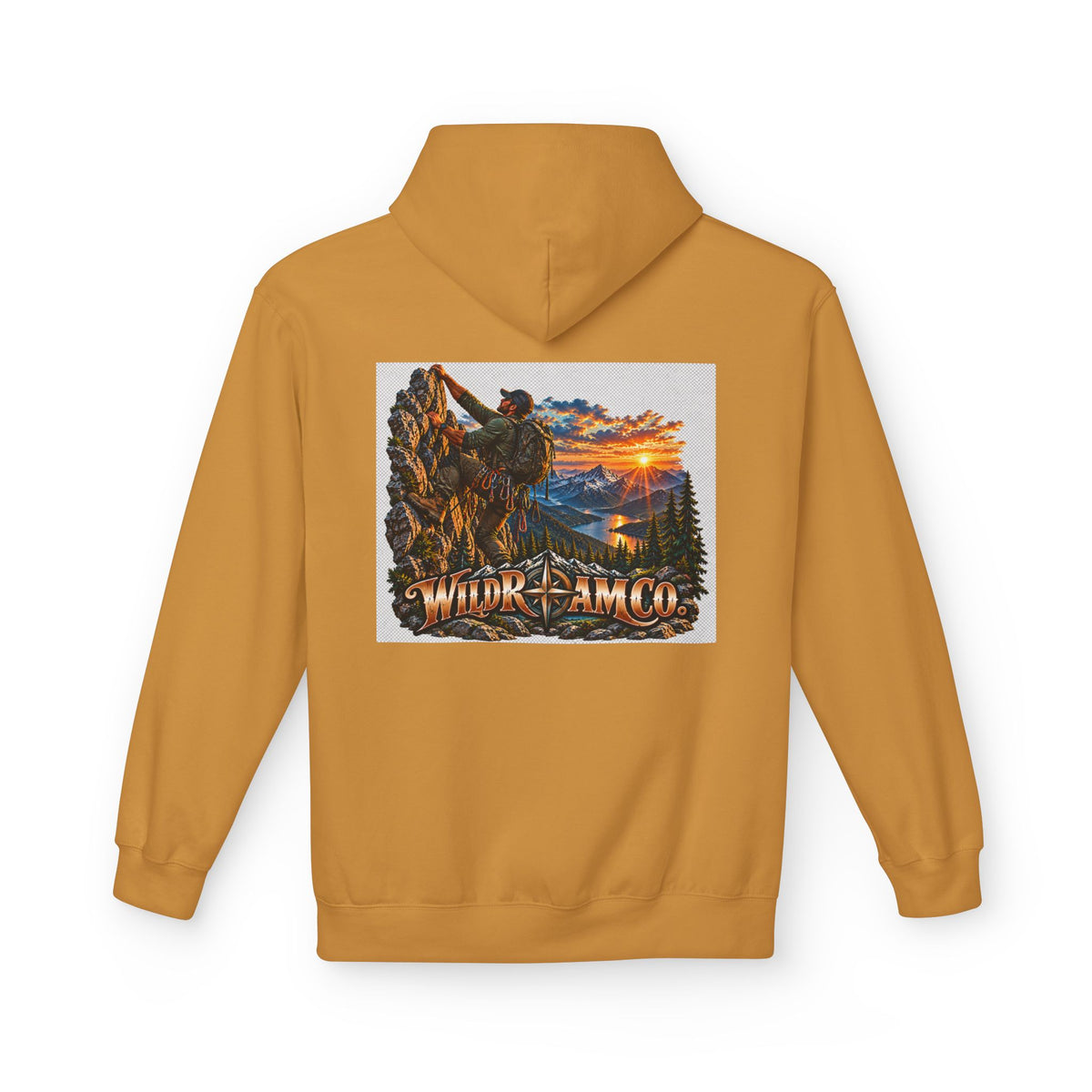 Men's Wild Roam Co. Adventure Hoodie — Mountain Sunset Outdoor Graphic Sweatshirt