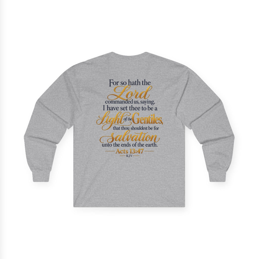 Long Sleeve Tee - "Wild + Roam Co." Faith Logo Sunset Graphic with Acts 13:47 Scripture Back
