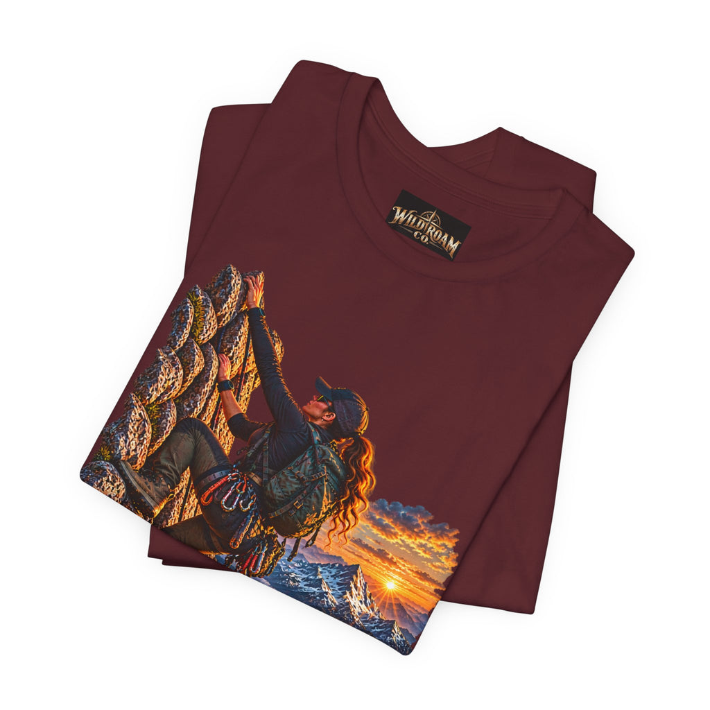Women's Climber Sunset Tee — Wild Roam Co. Rock Climbing Graphic T-Shirt