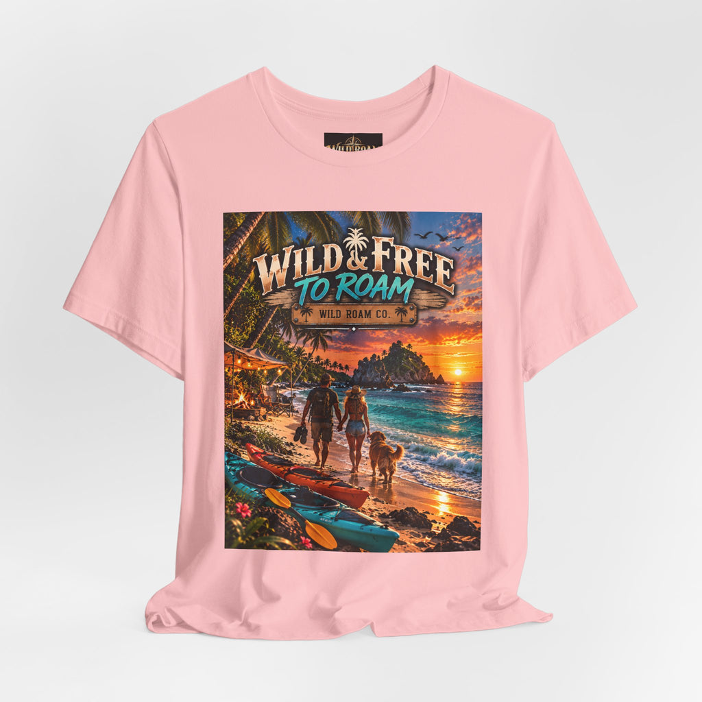 Wild & Free to Roam Beach T-Shirt — Sunset Surf Adventure Tee