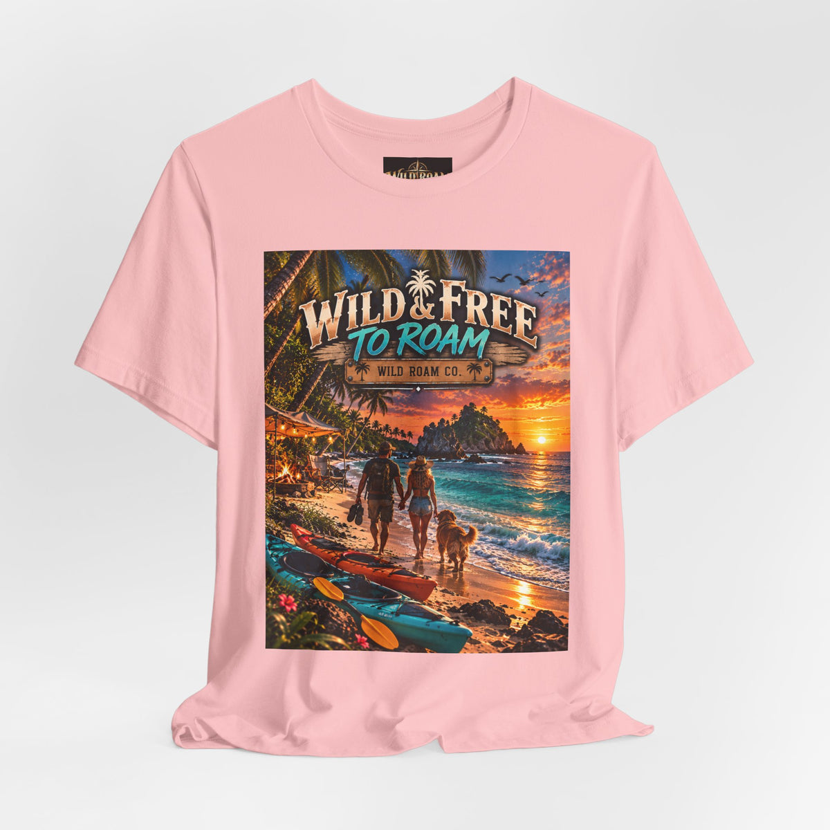Wild & Free to Roam Beach T-Shirt — Sunset Surf Adventure Tee