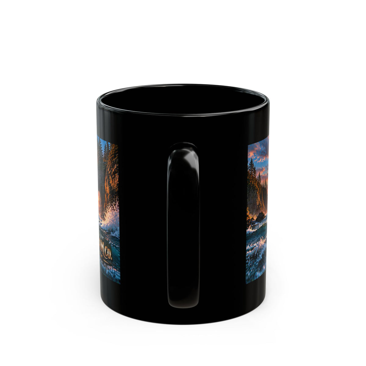 Sunset Coastal Arch Black Mug – WildDream Co. Scenic Ocean Sunrise Coffee Cup (11oz/15oz)