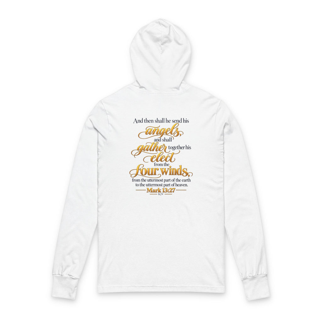 Hooded Long Sleeve Tee — 'Wild & Roam Co.' Sunset Logo with Mark 13:27 Scripture Back