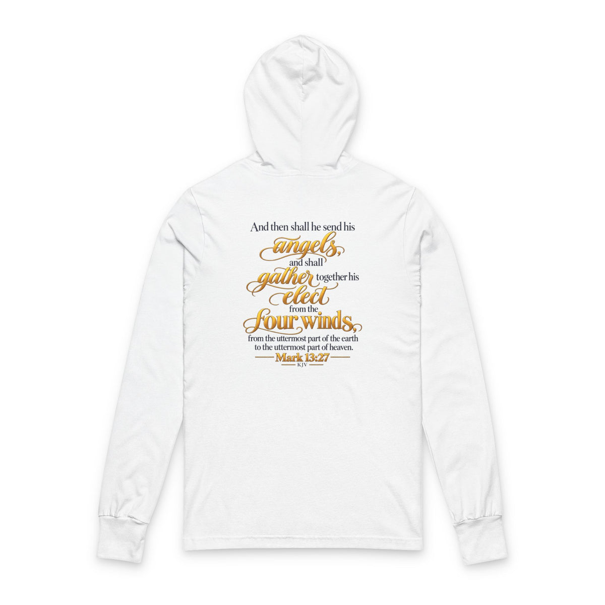 Hooded Long Sleeve Tee — 'Wild & Roam Co.' Sunset Logo with Mark 13:27 Scripture Back