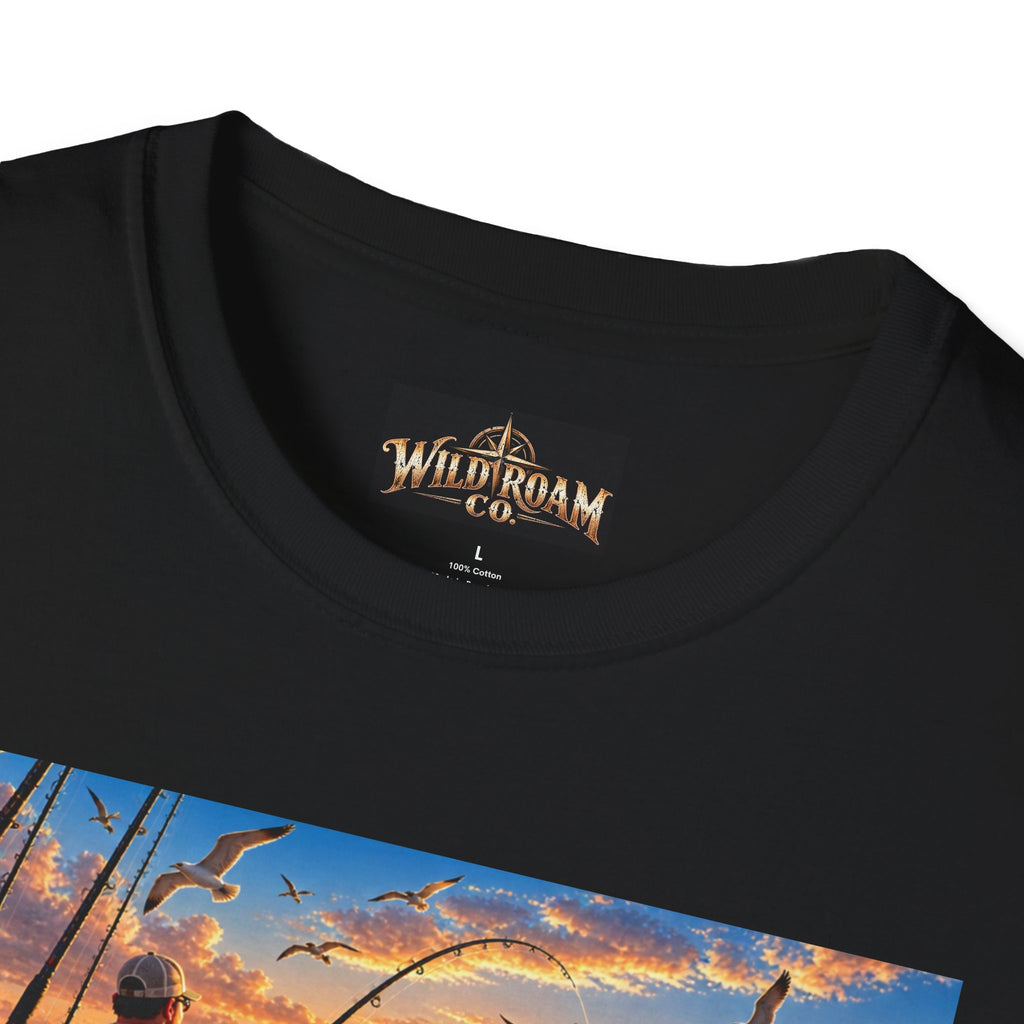 Wild & Free to Roam Fishing T-Shirt — Ocean Sunset Angler Tee
