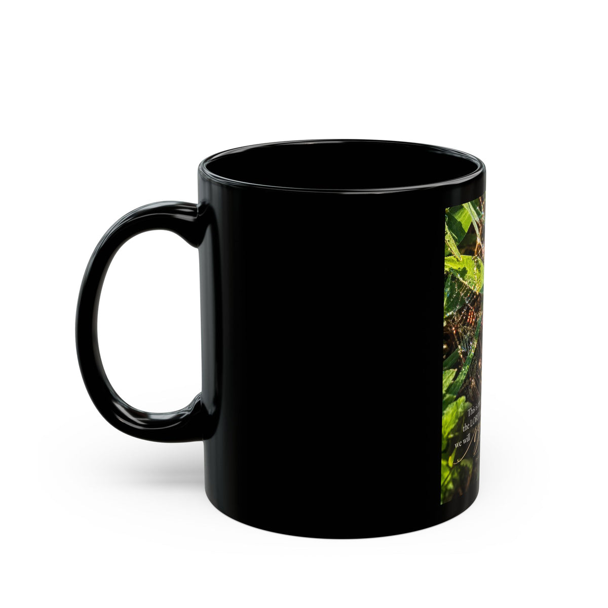 Inspirational Spiderweb Nature Mug — "This is the day the LORD has made; rejoice" (Black 11oz/15oz)