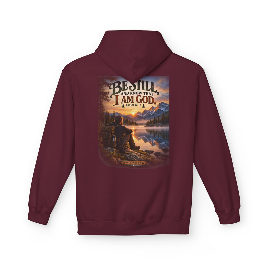 Men's Christian Nature Hoodie — “Be Still and Know That I Am God” Scenic Sweatshirt