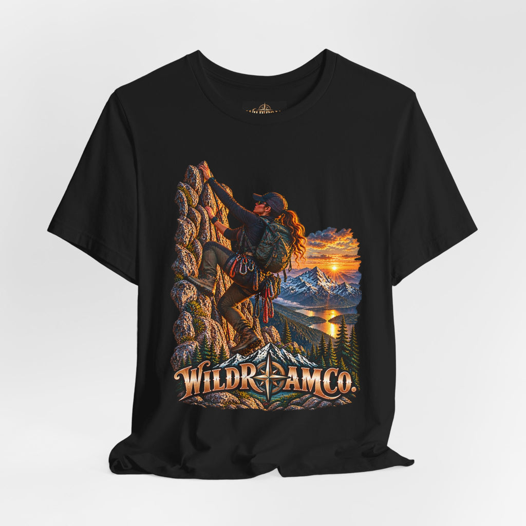 Women's Climber Sunset Tee — Wild Roam Co. Rock Climbing Graphic T-Shirt