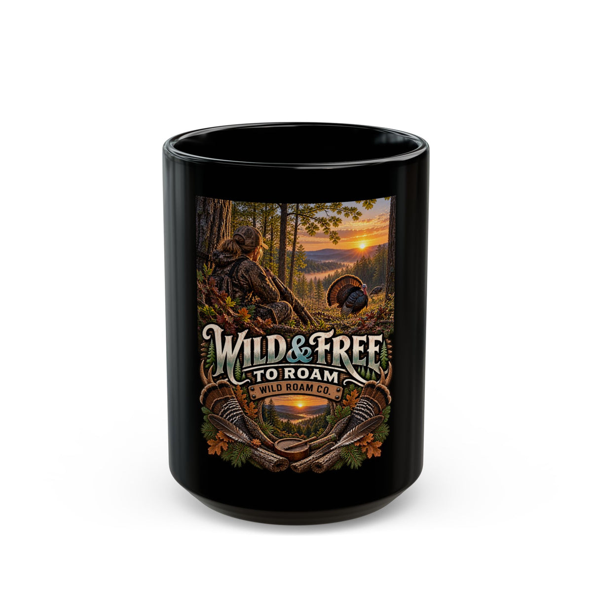Wild & Free To Roam Black Mug-Turkey Coffee Cup for Outdoor Lovers