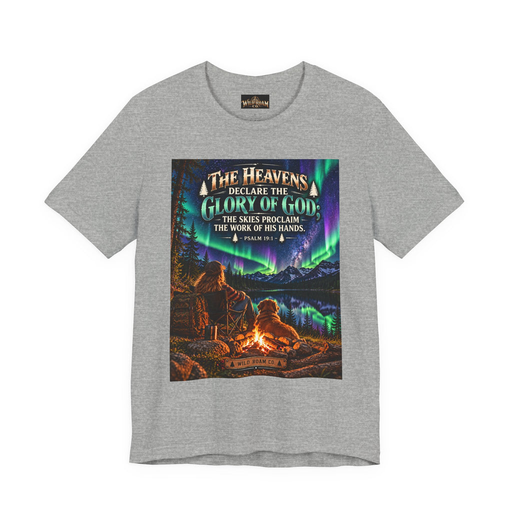 Women's Christian Nature T-Shirt — "The Heavens Declare the Glory of God" Campfire Aurora Tee