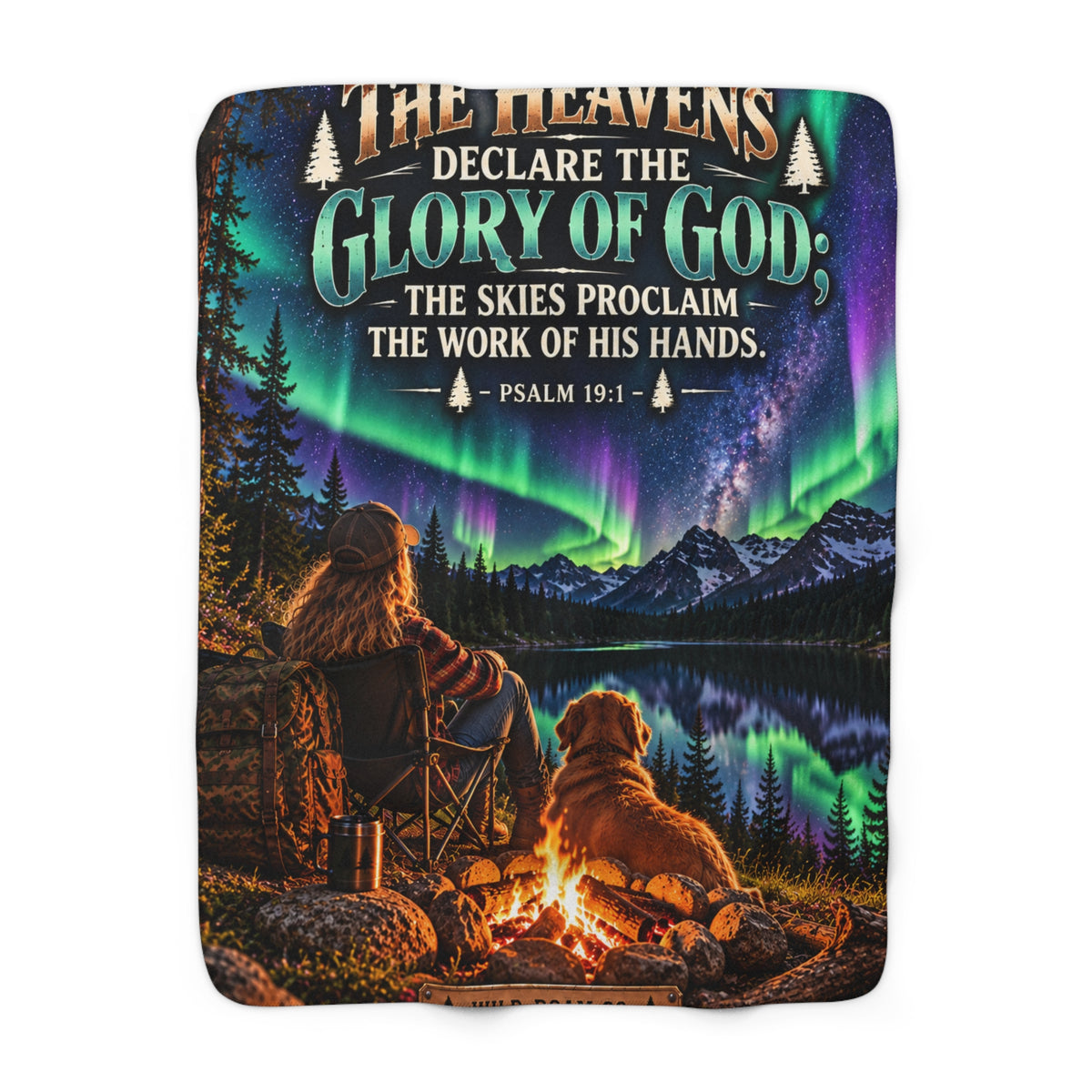 Sherpa Blanket — "The Heavens Declare the Glory of God" Psalm 19:1 Aurora Campfire Throw