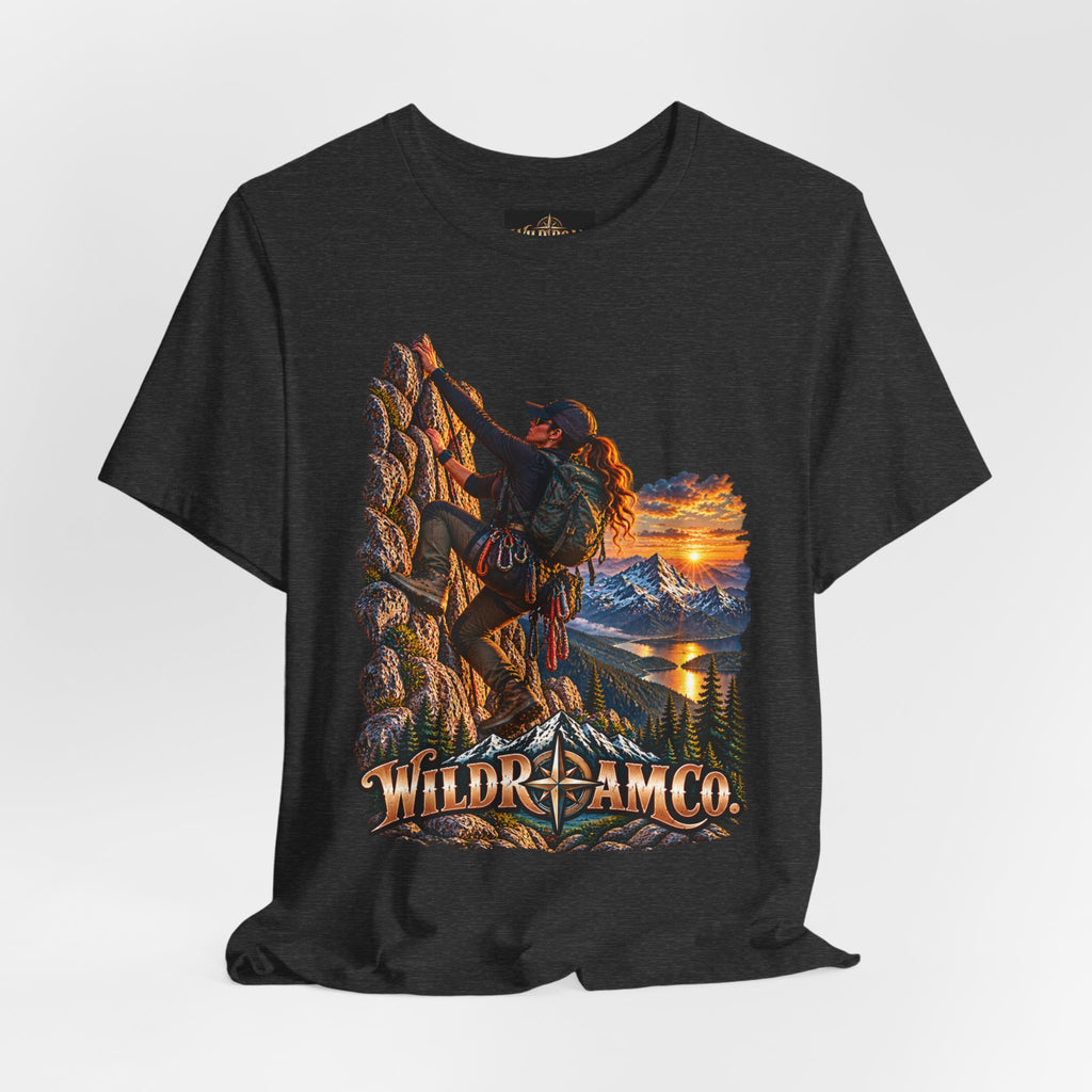 Women's Climber Sunset Tee — Wild Roam Co. Rock Climbing Graphic T-Shirt