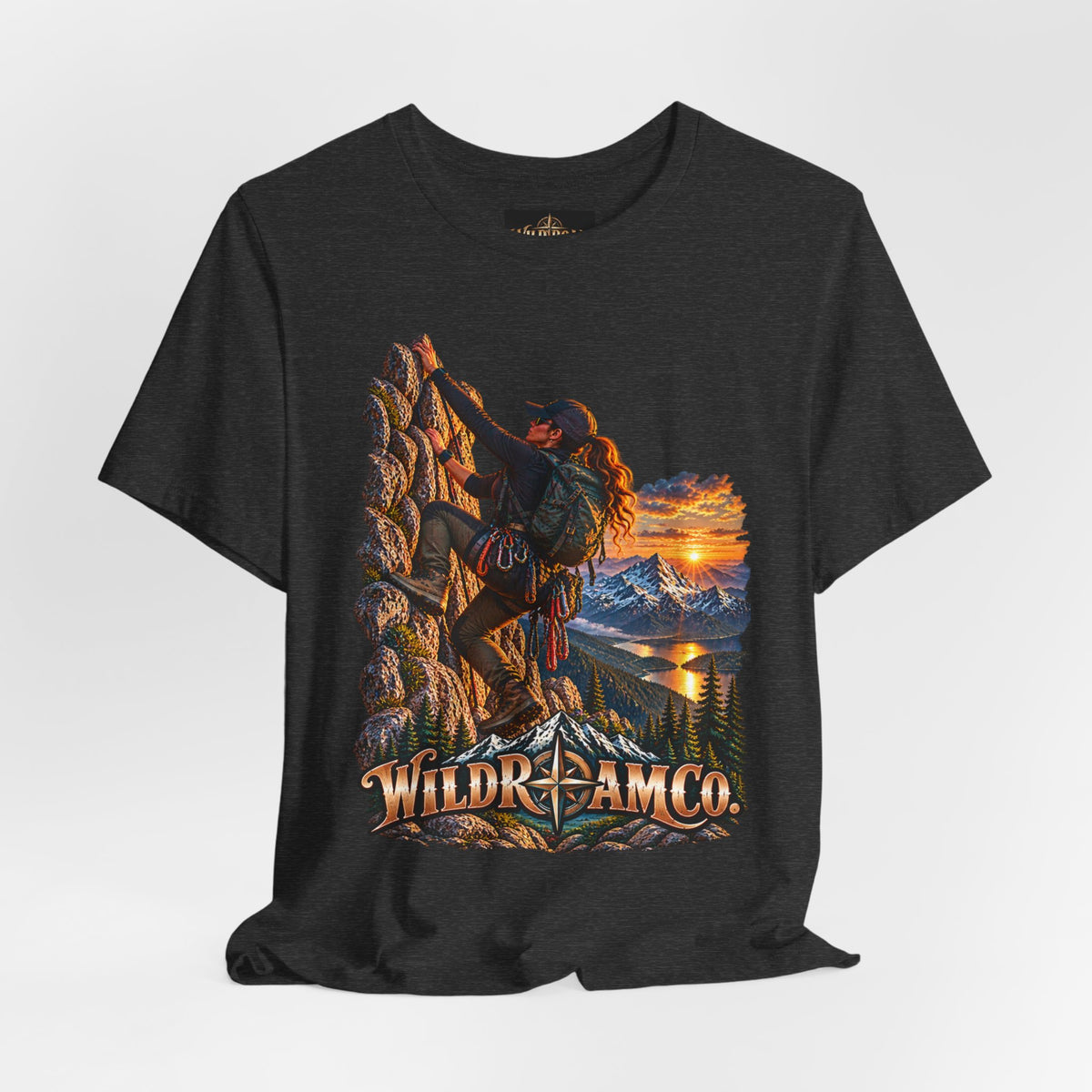 Women's Climber Sunset Tee — Wild Roam Co. Rock Climbing Graphic T-Shirt