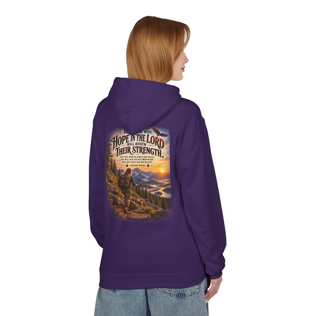 Women's Hope in the Lord Hiking Hoodie — Inspirational Christian Mountain Sunset Pullover